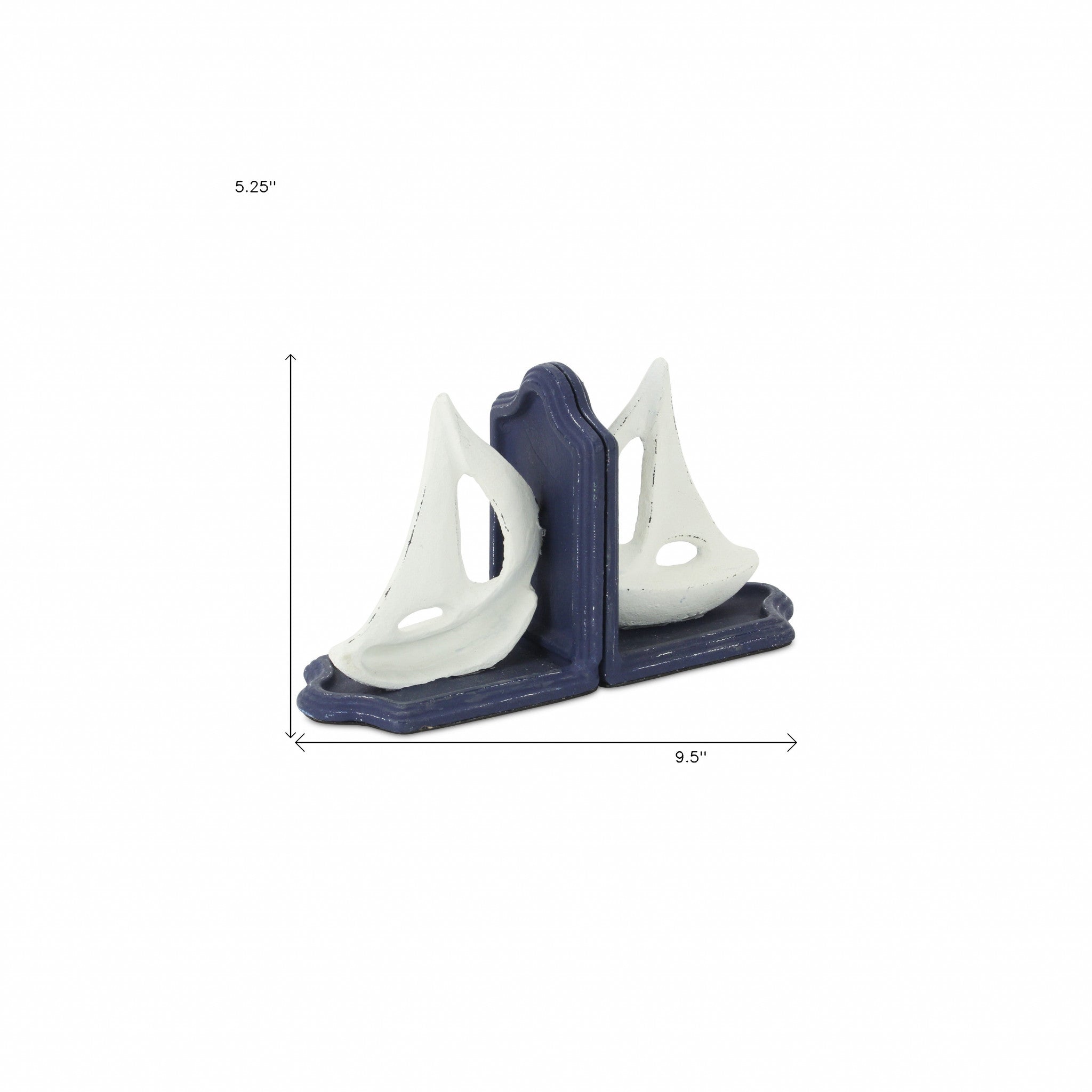 Set Of Two 5" Blue Cast Iron Boat Bookends - Homeroots - Flyclothing LLC