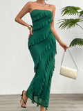 Devine Ruffled Slit Back Tube Maxi Dress - Trendsi - Flyclothing LLC
