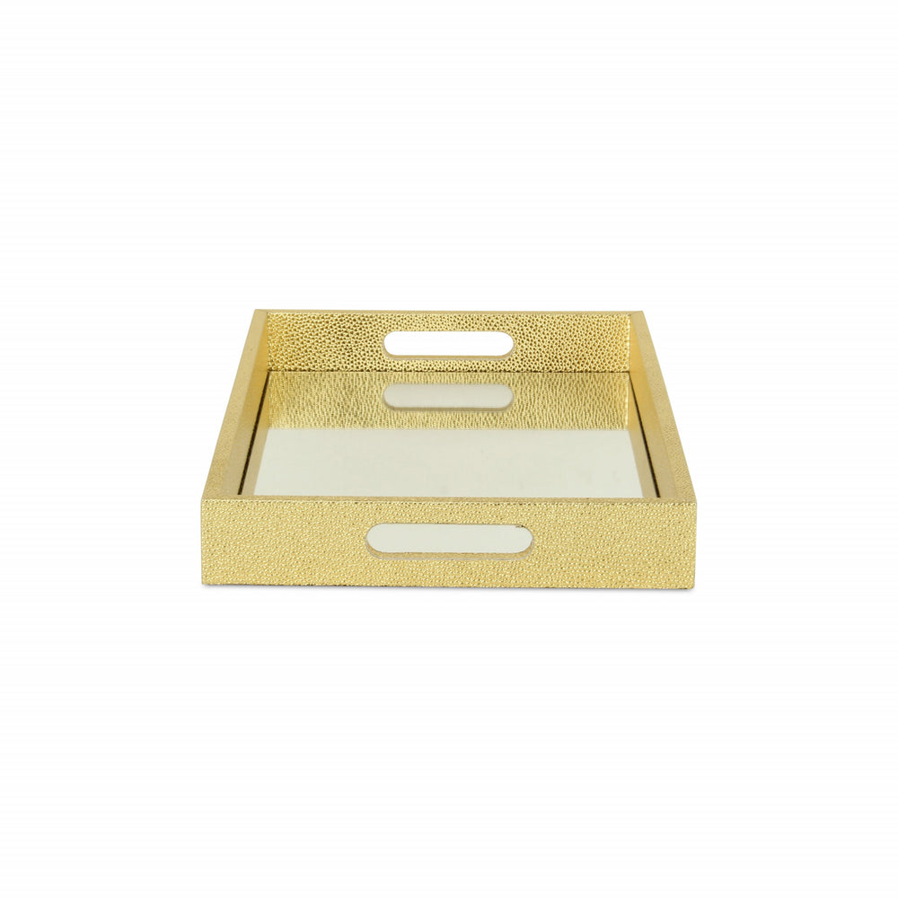 16" Gold Rectangular Wood Handmade Tray With Handles - Homeroots - Flyclothing LLC