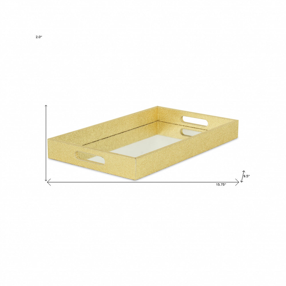 16" Gold Rectangular Wood Handmade Tray With Handles - Homeroots - Flyclothing LLC