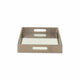 16" Gray Rectangular Wood Handmade Tray With Handles - Homeroots