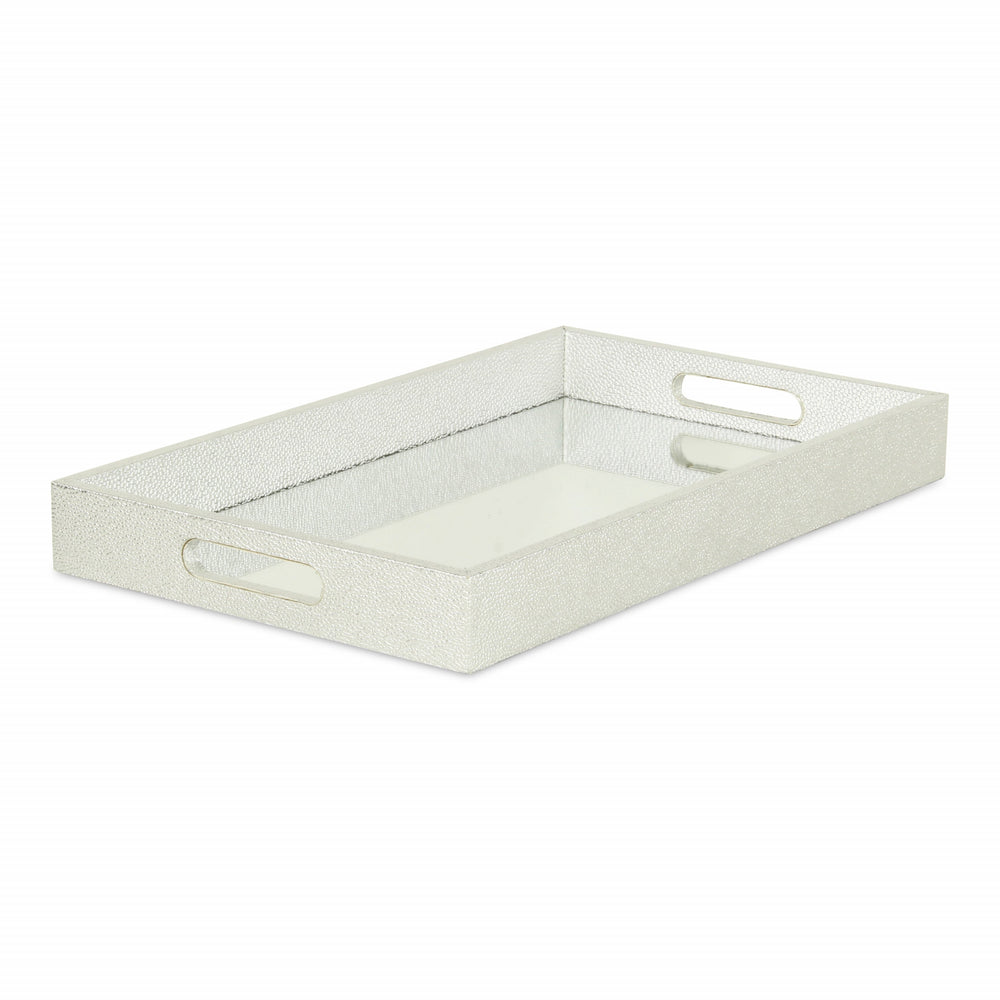 16" Silver Rectangular Wood Handmade Tray With Handles - Homeroots - Flyclothing LLC