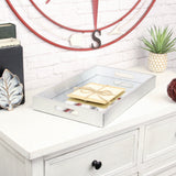 16" Silver Rectangular Wood Handmade Tray With Handles - Homeroots - Flyclothing LLC