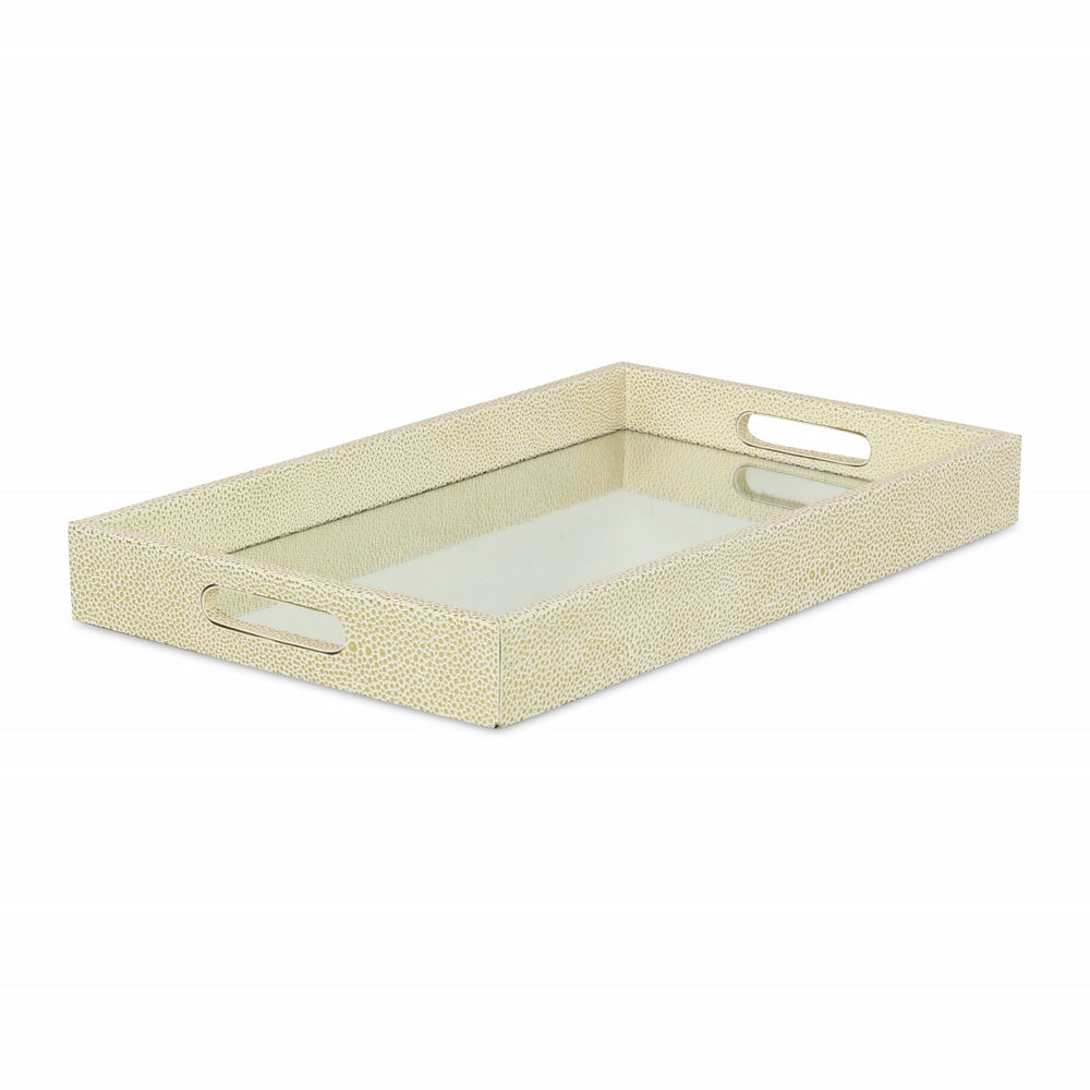 16" White Gold Rectangular Wood Handmade Tray With Handles - Homeroots - Flyclothing LLC