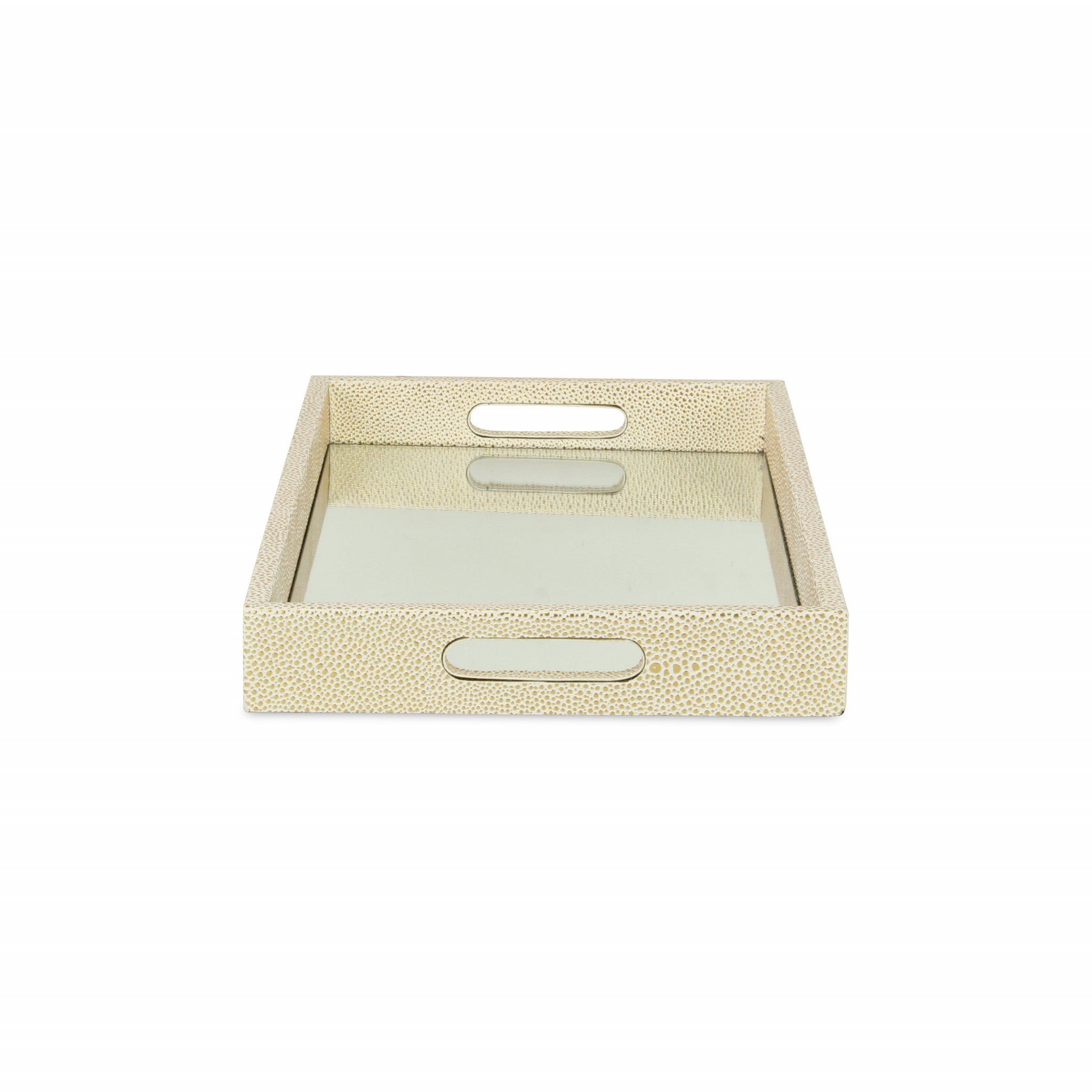 16" White Gold Rectangular Wood Handmade Tray With Handles - Homeroots - Flyclothing LLC