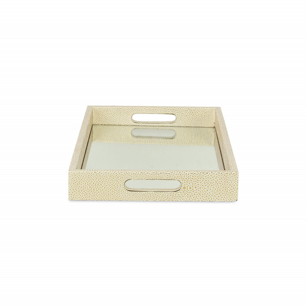 16" White Gold Rectangular Wood Handmade Tray With Handles - Homeroots - Flyclothing LLC