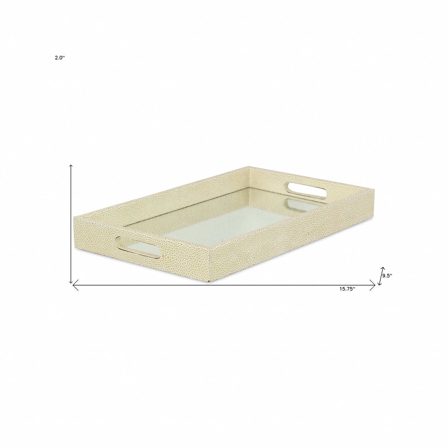 16" White Gold Rectangular Wood Handmade Tray With Handles - Homeroots - Flyclothing LLC