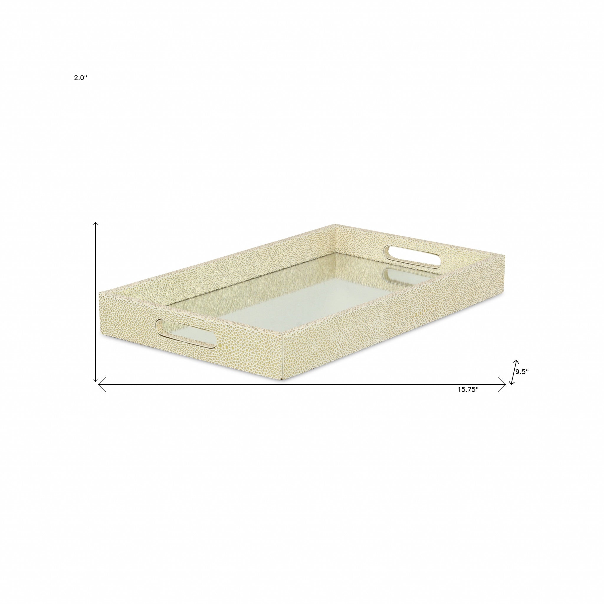 16" White Gold Rectangular Wood Handmade Tray With Handles - Homeroots - Flyclothing LLC