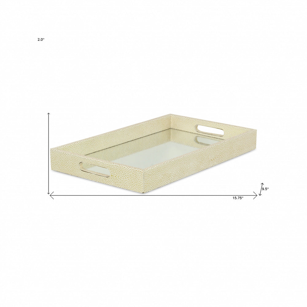 16" White Gold Rectangular Wood Handmade Tray With Handles - Homeroots - Flyclothing LLC
