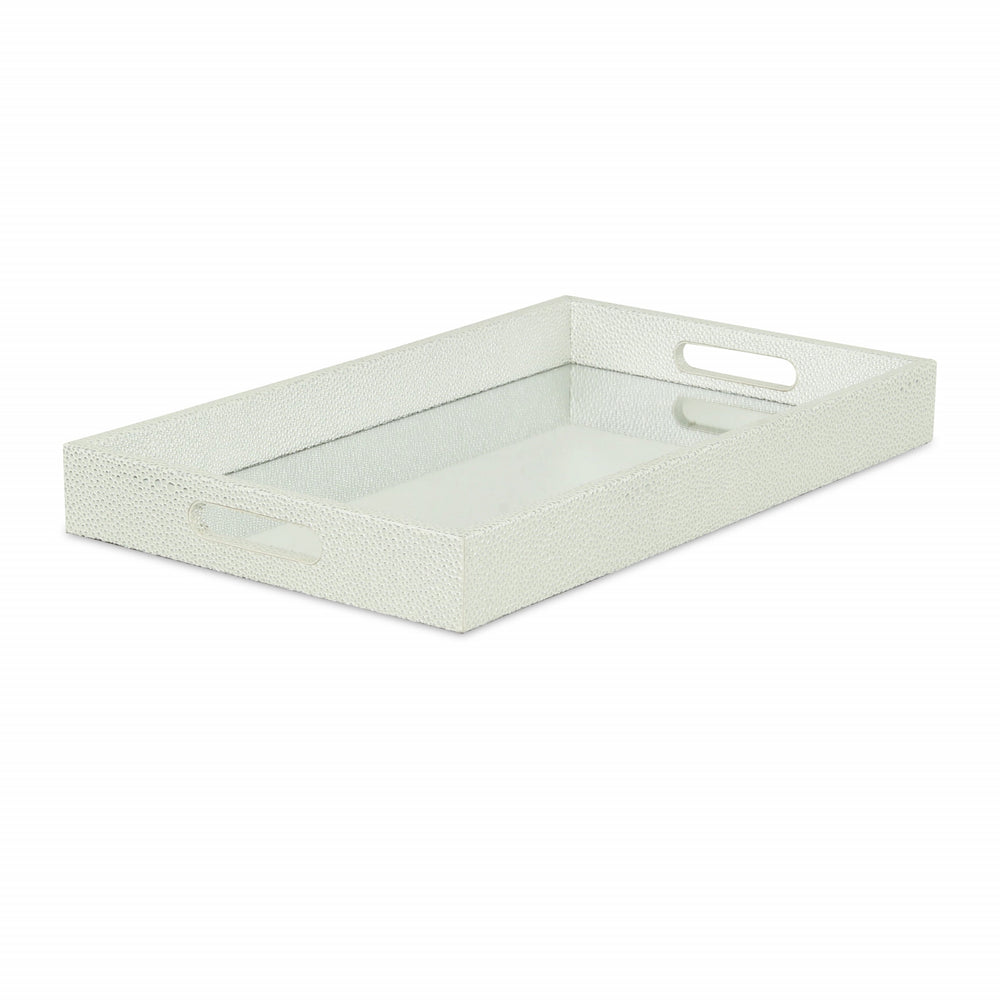 16" White Silver Rectangular Wood Handmade Tray With Handles - Homeroots - Flyclothing LLC
