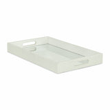 16" White Silver Rectangular Wood Handmade Tray With Handles - Homeroots