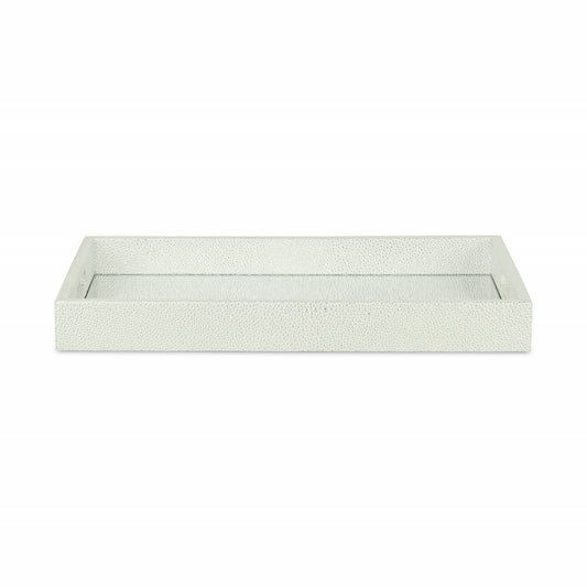 16" White Silver Rectangular Wood Handmade Tray With Handles