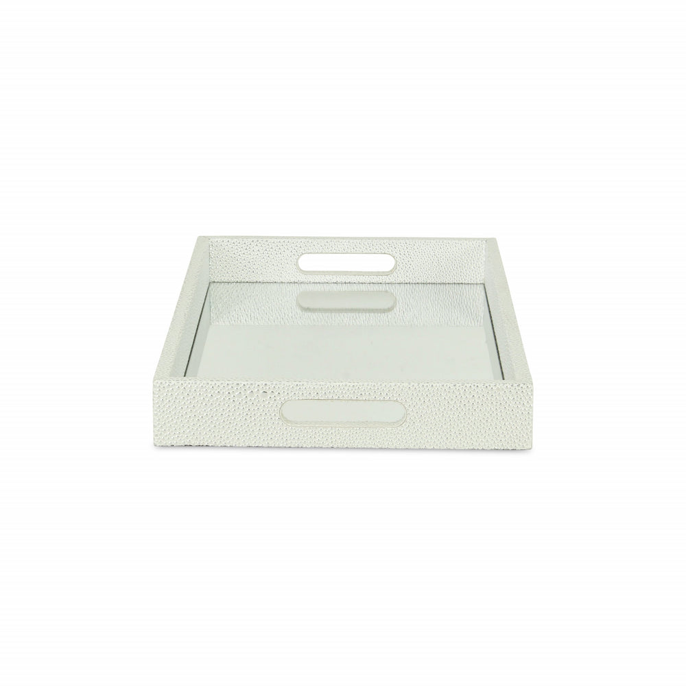 16" White Silver Rectangular Wood Handmade Tray With Handles - Homeroots - Flyclothing LLC