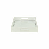 16" White Silver Rectangular Wood Handmade Tray With Handles - Homeroots
