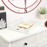 16" White Silver Rectangular Wood Handmade Tray With Handles - Homeroots - Flyclothing LLC