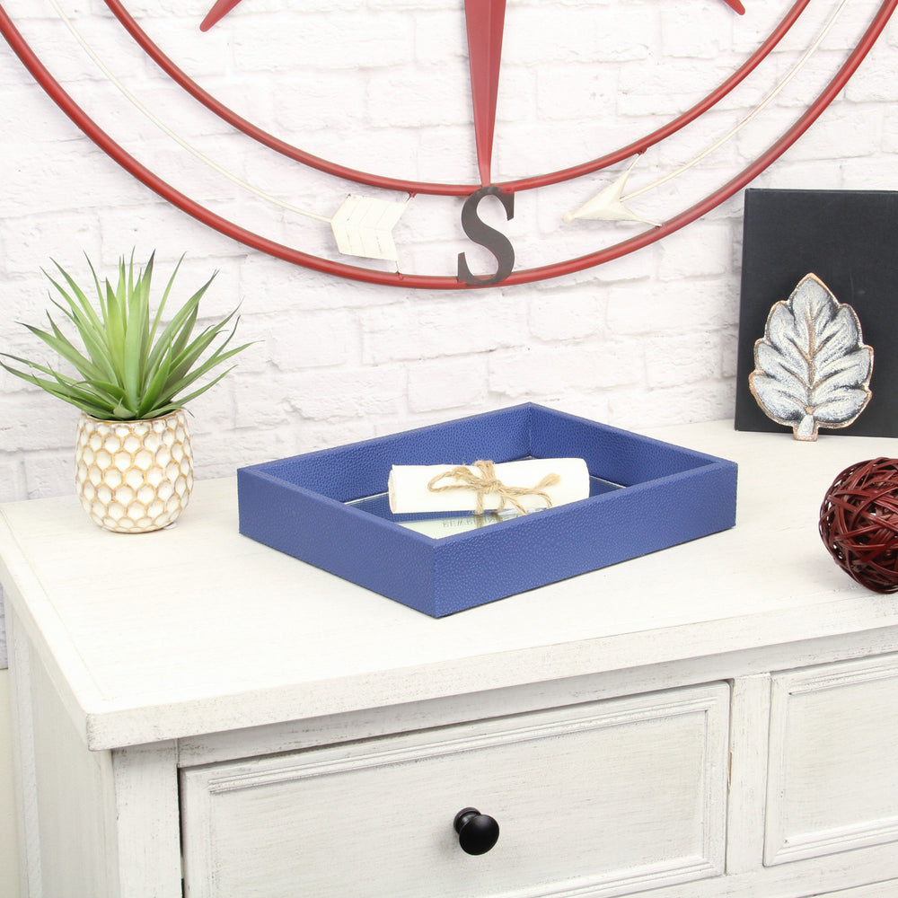 10" Navy Blue Rectangular Wood Handmade Tray - Homeroots - Flyclothing LLC