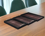 Set of Three Brown Rectangular Wood Handmade Serving Tray With Handles - Homeroots