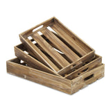 19" Brown Rectangular Wood Handmade Tray With Handles - Homeroots - Flyclothing LLC