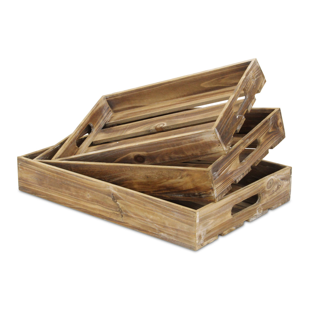 19" Brown Rectangular Wood Handmade Tray With Handles - Homeroots - Flyclothing LLC