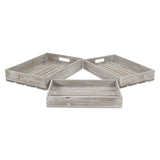 19" Gray Rectangular Wood Handmade Tray With Handles - Homeroots