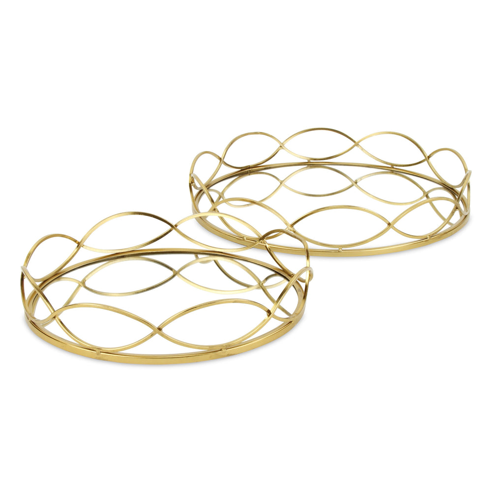 15" Gold Round Metal Handmade Tray With Handles - Homeroots - Flyclothing LLC