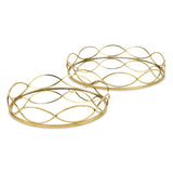 15" Gold Round Metal Handmade Tray With Handles - Homeroots - Flyclothing LLC