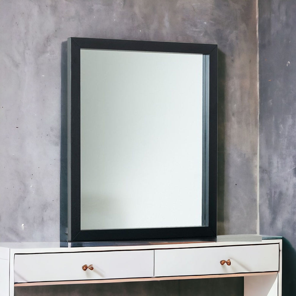 40" Black Ash Veneer Rectangle Wall Mounted Dresser Mirror Engineered Wood Framed - Homeroots - Flyclothing LLC
