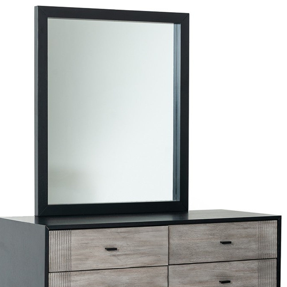 40" Black Ash Veneer Rectangle Wall Mounted Dresser Mirror Engineered Wood Framed - Homeroots - Flyclothing LLC