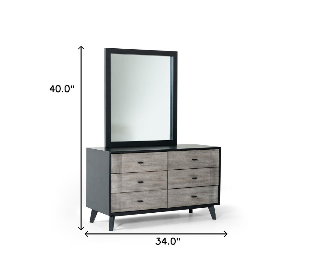 40" Black Ash Veneer Rectangle Wall Mounted Dresser Mirror Engineered Wood Framed - Homeroots - Flyclothing LLC