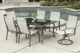 Seven Piece Black and Gray Rectangular Glass Dining Set with Six Chairs - Homeroots - Flyclothing LLC