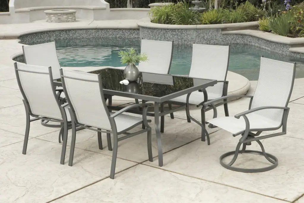 Seven Piece Black and Gray Rectangular Glass Dining Set with Six Chairs - Homeroots - Flyclothing LLC