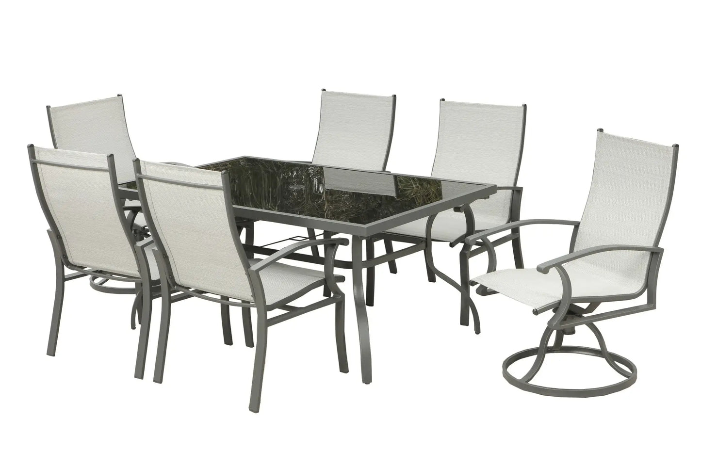 Seven Piece Black and Gray Rectangular Glass Dining Set with Six Chairs - Homeroots - Flyclothing LLC