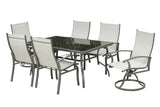 Seven Piece Black and Gray Rectangular Glass Dining Set with Six Chairs - Homeroots - Flyclothing LLC