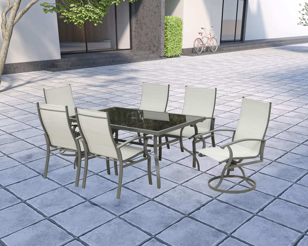 Seven Piece Black and Gray Rectangular Glass Dining Set with Six Chairs - Homeroots - Flyclothing LLC