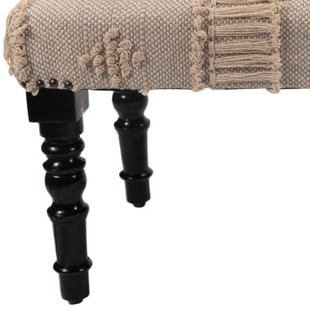 47" Cream And Black Leg Abstract Stripe and Dot Upholstery Bench - Homeroots