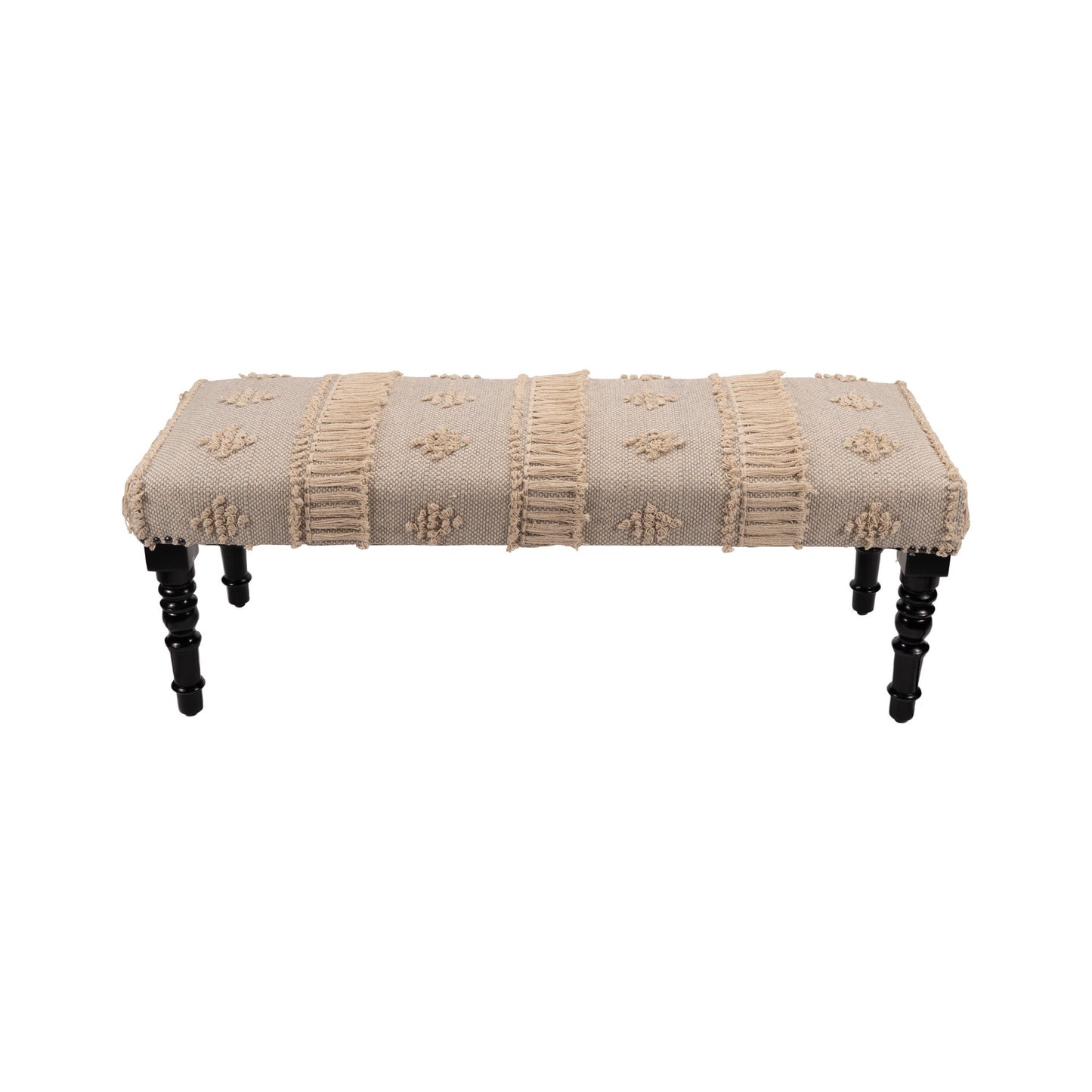 47" Cream And Black Leg Abstract Stripe and Dot Upholstery Bench - Homeroots - Flyclothing LLC