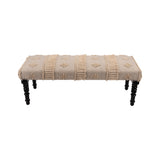 47" Cream And Black Leg Abstract Stripe and Dot Upholstery Bench - Homeroots - Flyclothing LLC