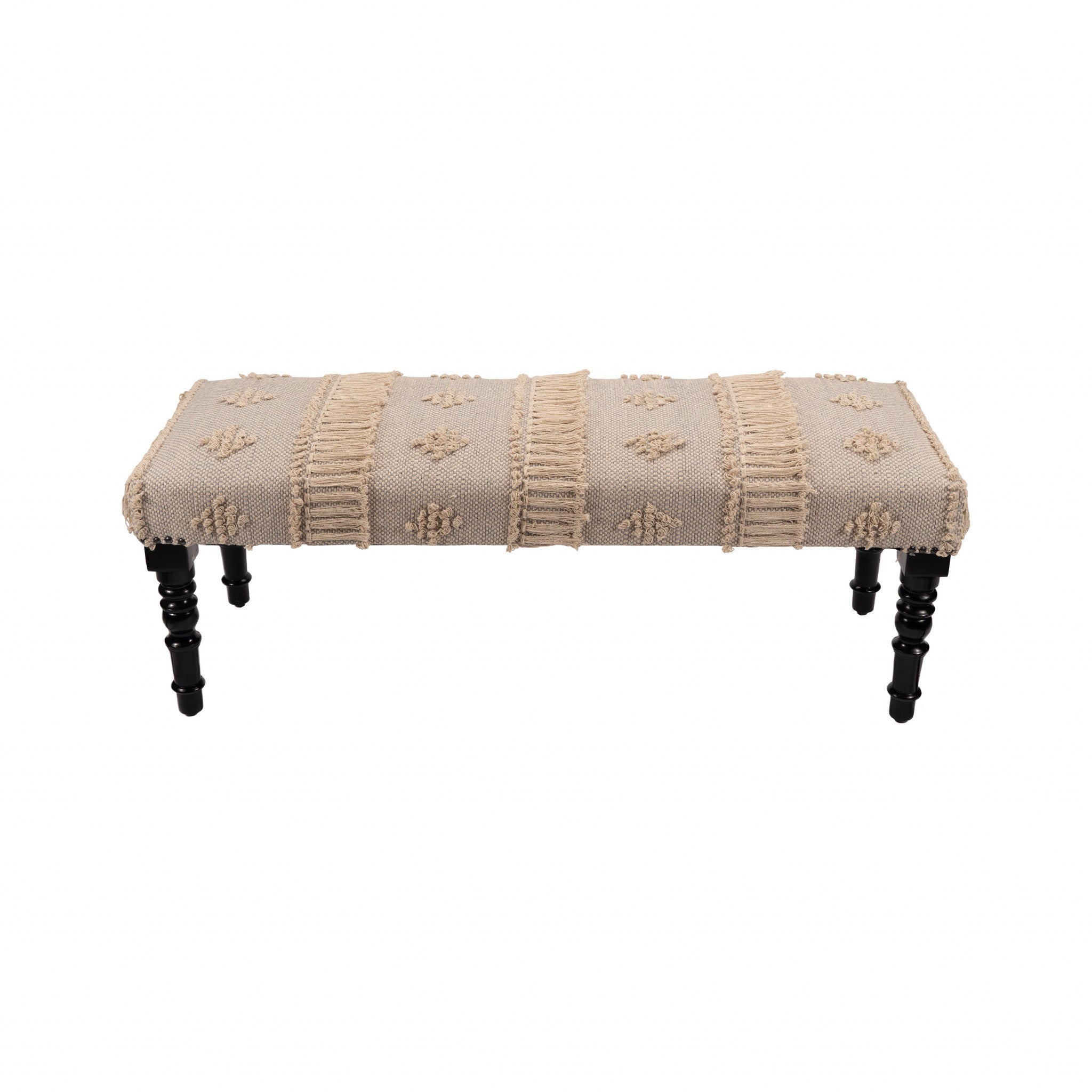 47" Cream And Black Leg Abstract Stripe and Dot Upholstery Bench - Homeroots - Flyclothing LLC