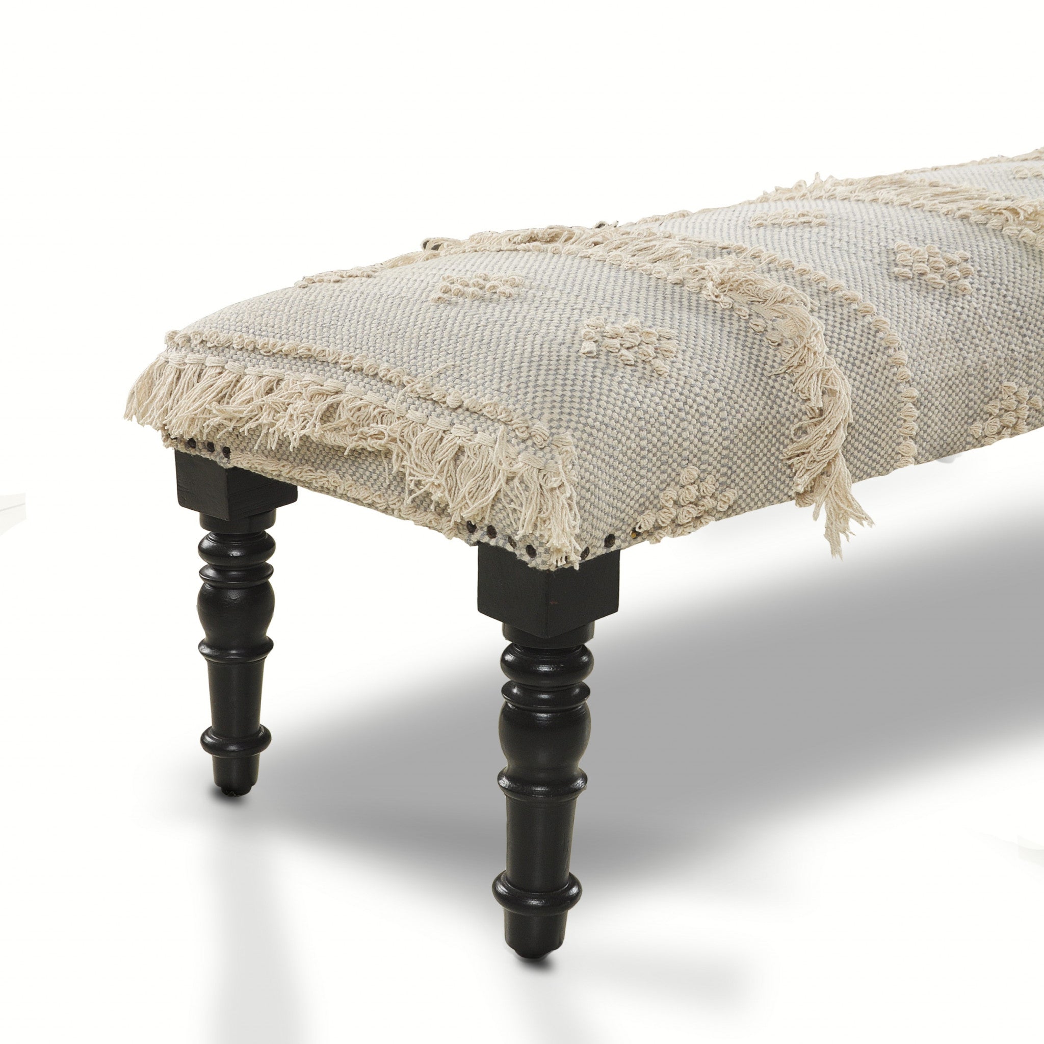 47" Cream And Black Leg Abstract Stripe and Dot Upholstery Bench - Homeroots - Flyclothing LLC