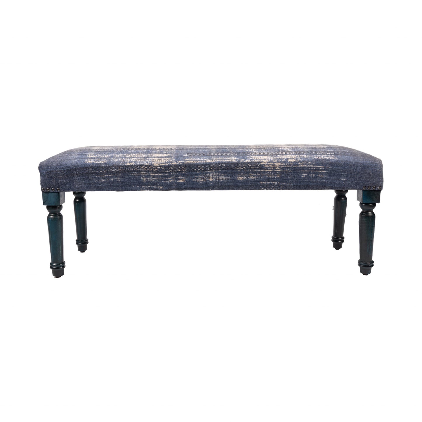 47" Blue And Cream Abstract Design Blue Leg Upholstered Bench - Homeroots - Flyclothing LLC