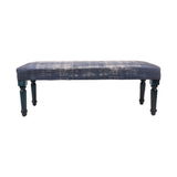 47" Blue And Cream Abstract Design Blue Leg Upholstered Bench - Homeroots - Flyclothing LLC
