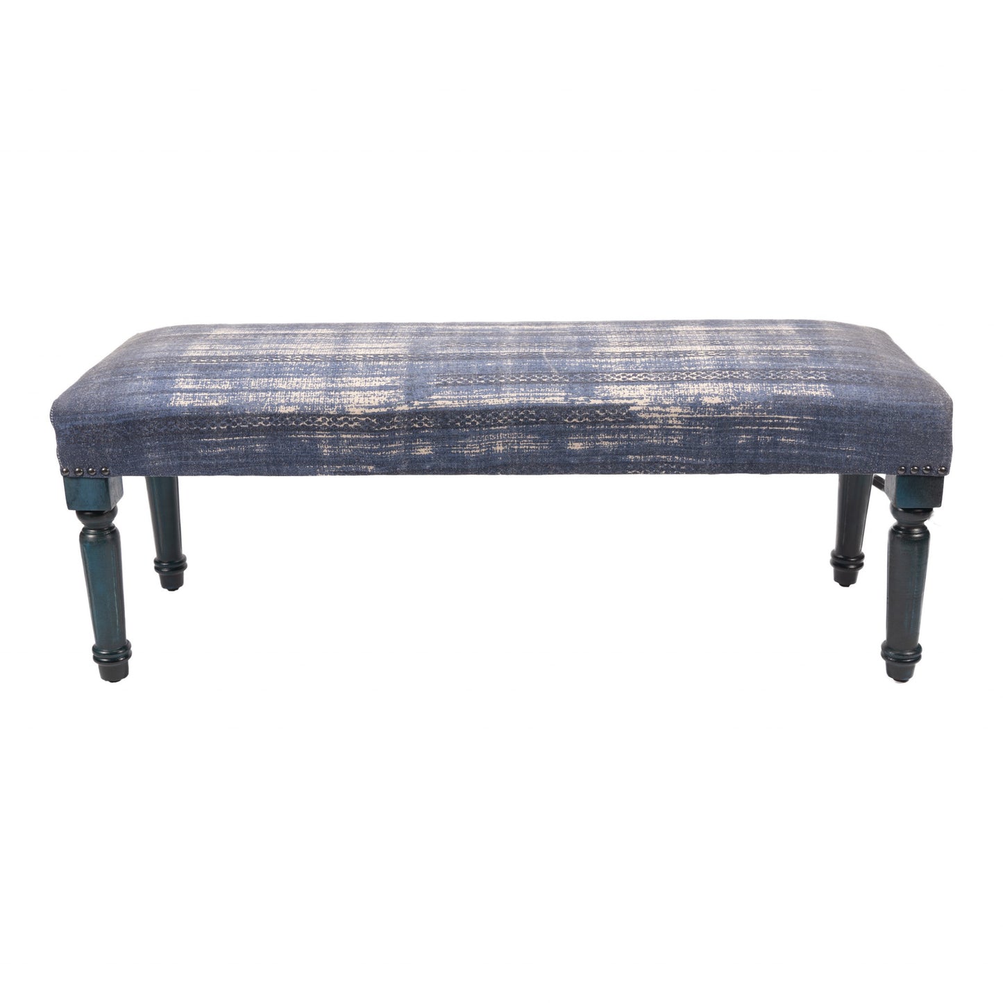 47" Blue And Cream Abstract Design Blue Leg Upholstered Bench - Homeroots - Flyclothing LLC