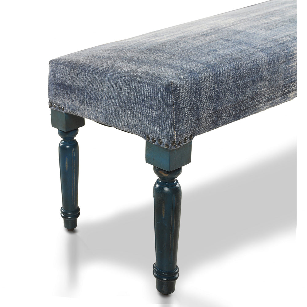 47" Blue And Cream Abstract Design Blue Leg Upholstered Bench - Homeroots