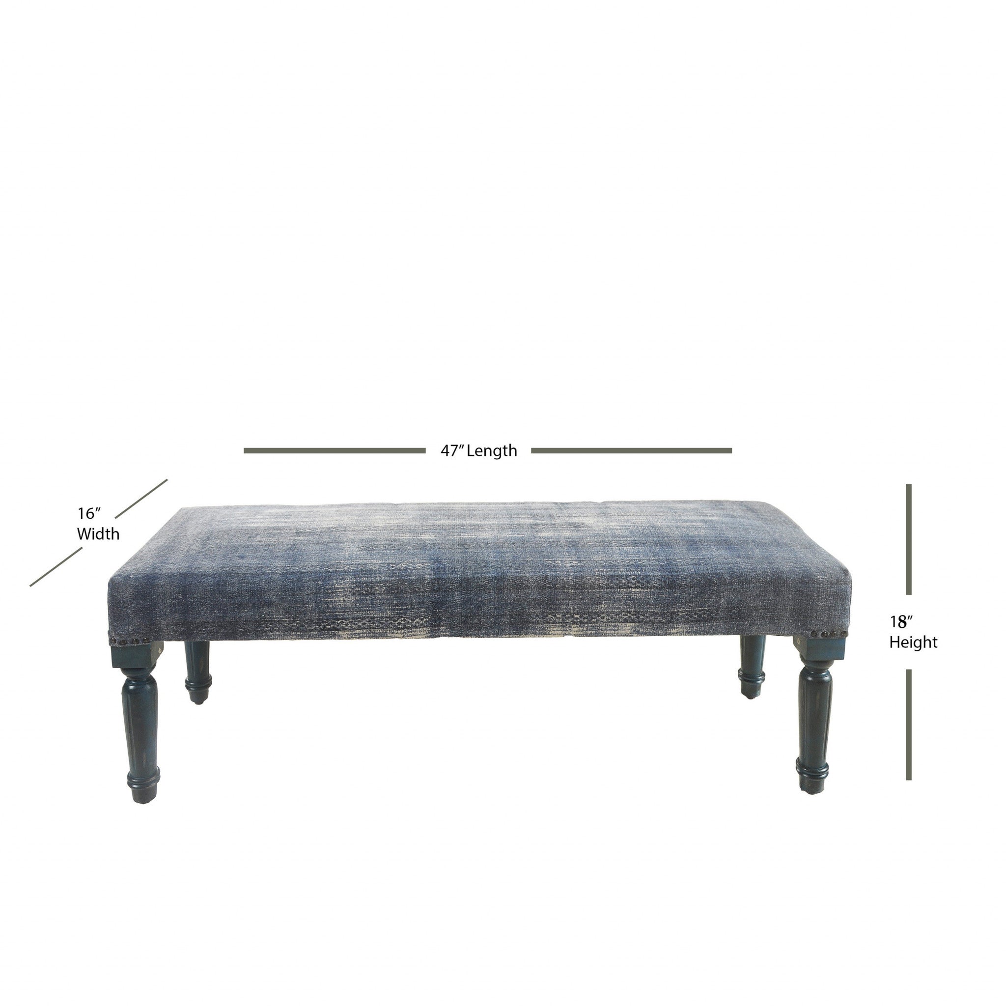 47" Blue And Cream Abstract Design Blue Leg Upholstered Bench - Homeroots - Flyclothing LLC
