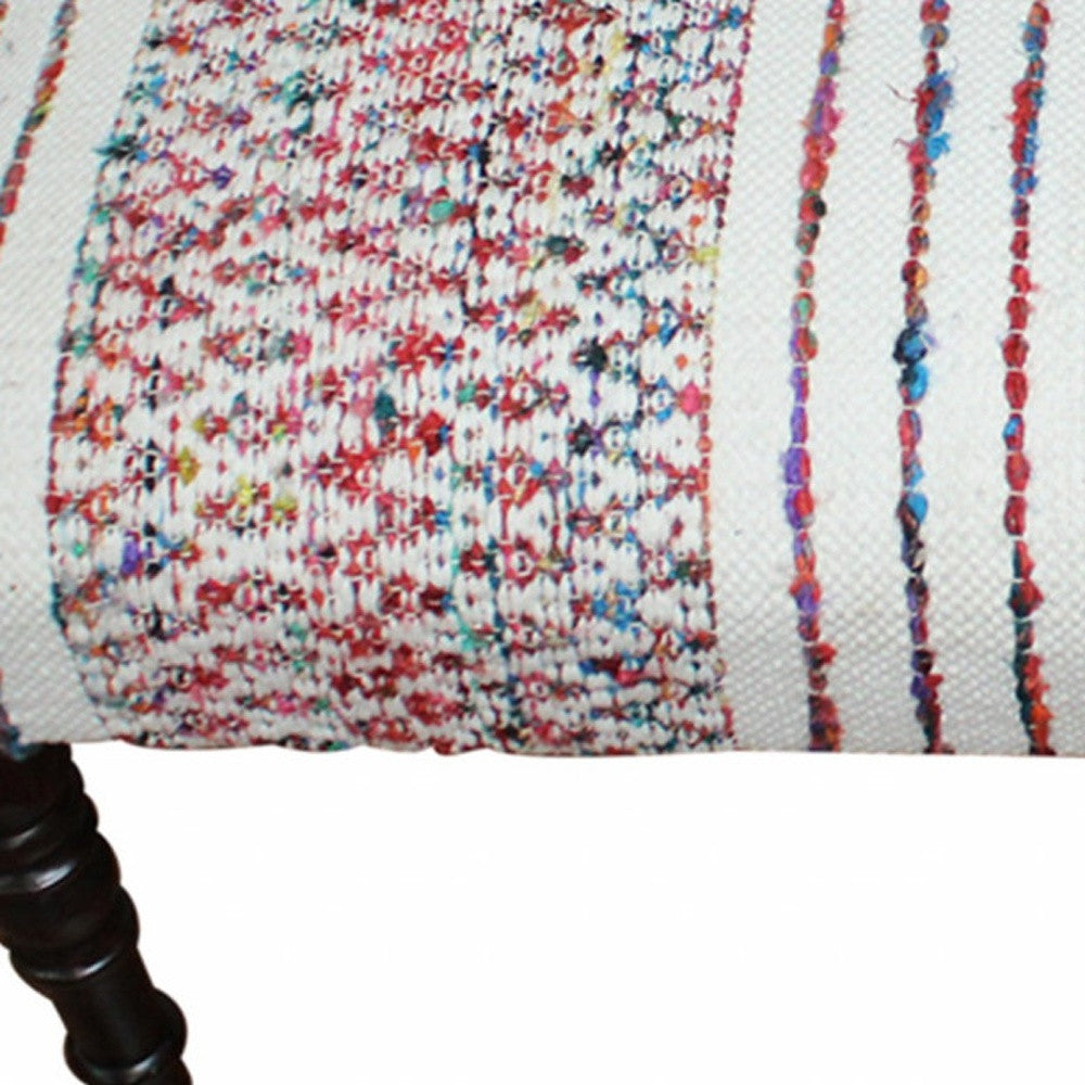 47" Ivory Red and Pink Black Leg Chevron Stripe Upholstered Bench - Homeroots - Flyclothing LLC