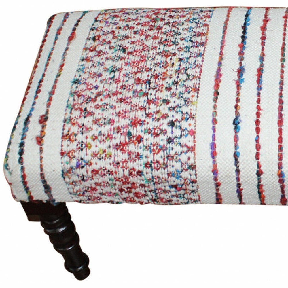 47" Ivory Red and Pink Black Leg Chevron Stripe Upholstered Bench - Homeroots - Flyclothing LLC