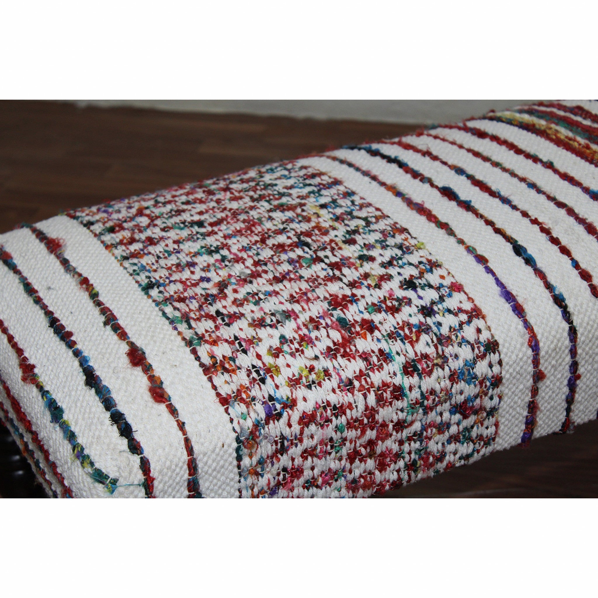 47" Ivory Red and Pink Black Leg Chevron Stripe Upholstered Bench - Homeroots - Flyclothing LLC