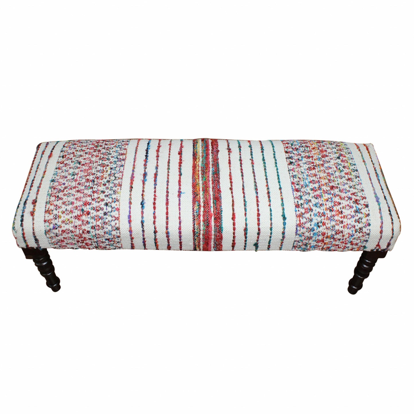47" Ivory Red and Pink Black Leg Chevron Stripe Upholstered Bench - Homeroots - Flyclothing LLC