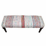 47" Ivory Red and Pink Black Leg Chevron Stripe Upholstered Bench - Homeroots - Flyclothing LLC