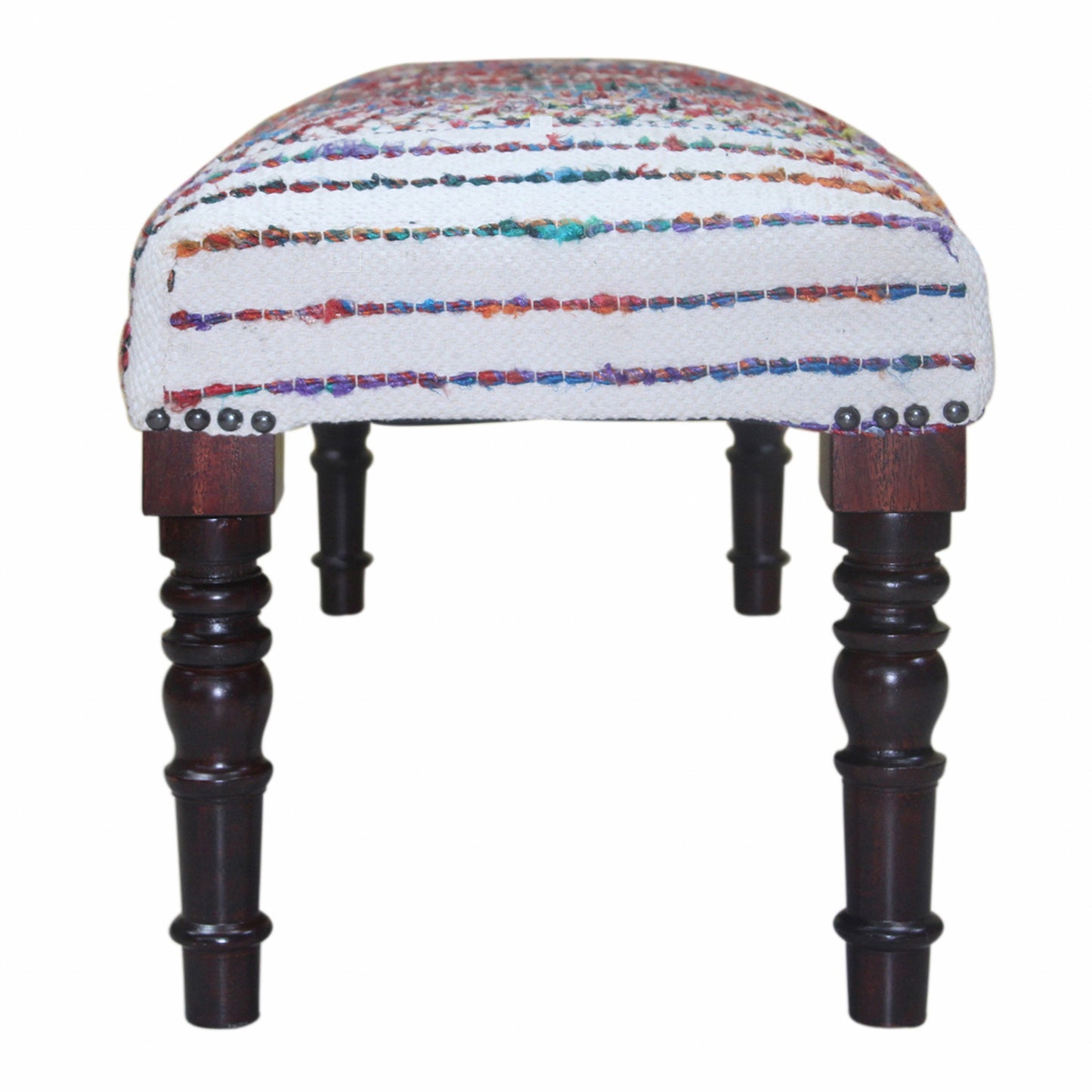 47" Ivory Red and Pink Black Leg Chevron Stripe Upholstered Bench - Homeroots - Flyclothing LLC